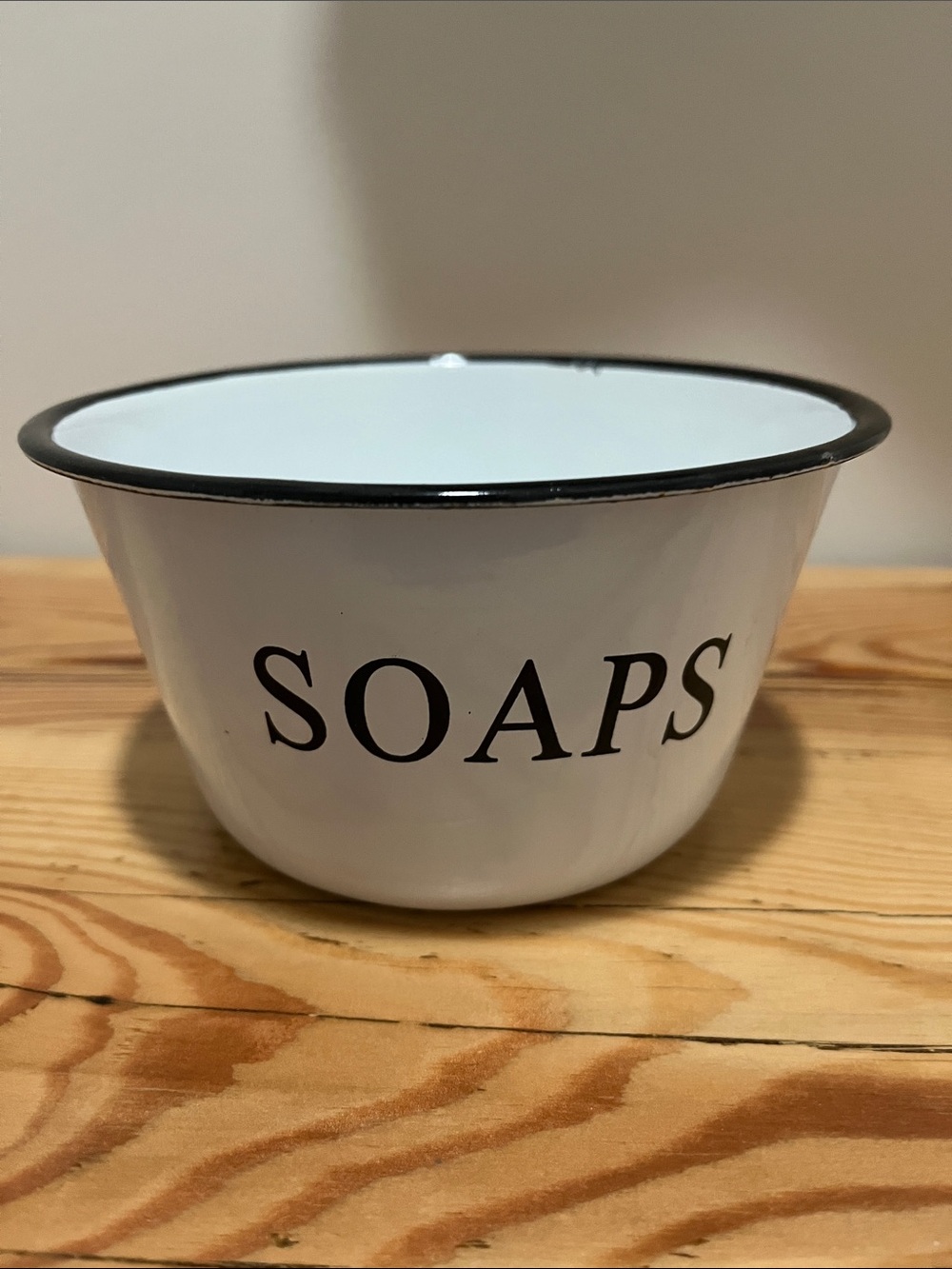 Farmhouse White 'SOAPS' Enamel Bowl - Classic Bathroom Accent